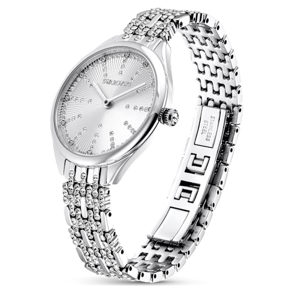 Attract watch, Swiss Made, Pavé, Metal bracelet, Silver tone, Stainless steel - Swarovski, 5610490
