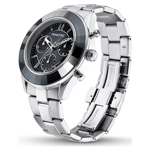 Octea Lux Sport watch, Swiss Made, Metal bracelet, Black, Stainless steel - Swarovski, 5610520