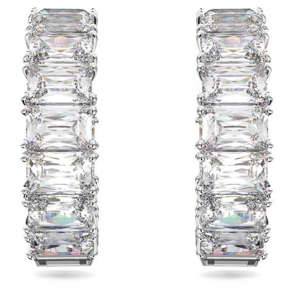 Orecchini a cerchio Millenia, Taglio ottagonale, Bianchi, Placcato rodio - Swarovski, 5612673