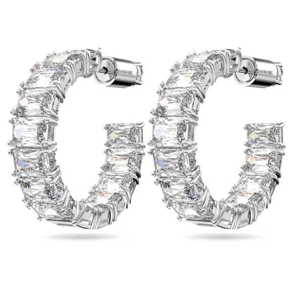 Orecchini a cerchio Millenia, Taglio ottagonale, Bianchi, Placcato rodio - Swarovski, 5612673