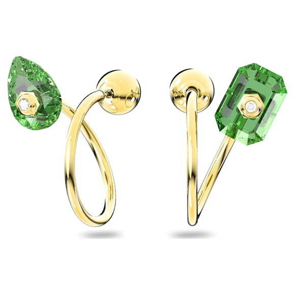 Numina drop earrings, Asymmetrical design, Mixed cuts, Green, Gold-tone plated - Swarovski, 5613541