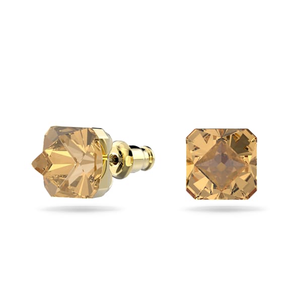 Matrix stud earrings, Pyramid cut, Yellow, Gold-tone plated - Swarovski, 5613680