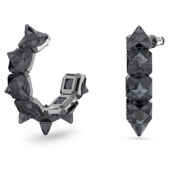 Matrix 大圈耳环, 金字塔切割, 灰色, 镀钌 - Swarovski, 5613681