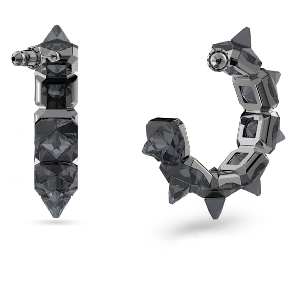 Matrix 大圈耳环, 金字塔切割, 灰色, 镀钌 - Swarovski, 5613681