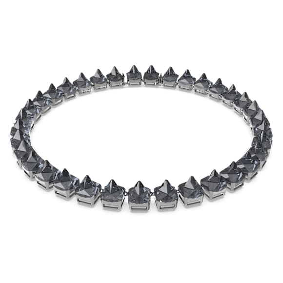 Matrix Tennis necklace, Pyramid cut, Gray, Ruthenium plated - Swarovski, 5613682