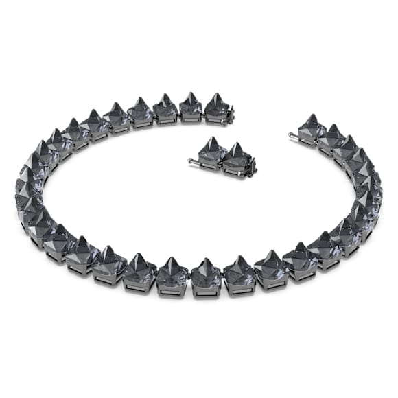 Matrix Tennis necklace, Pyramid cut, Gray, Ruthenium plated - Swarovski, 5613682