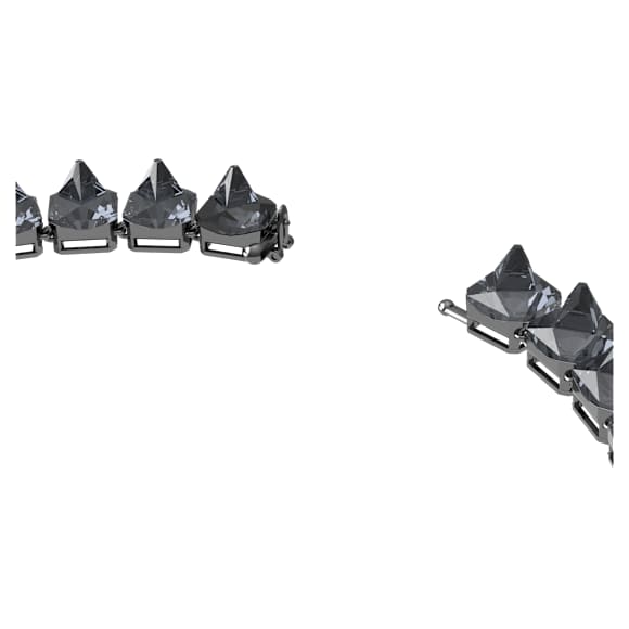 Matrix Tennis necklace, Pyramid cut, Gray, Ruthenium plated - Swarovski, 5613682