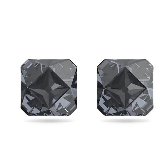 Matrix stud earrings, Pyramid cut, Gray, Ruthenium plated - Swarovski, 5613723
