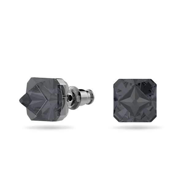 Matrix stud earrings, Pyramid cut, Gray, Ruthenium plated - Swarovski, 5613723