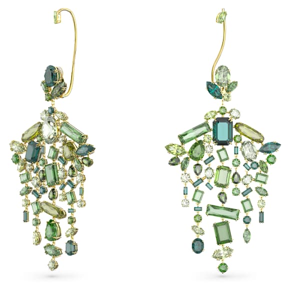Gema 耳廓耳环, 非对称设计, 混合切割, 垂饰, 绿色, 镀金色调 - Swarovski, 5613732