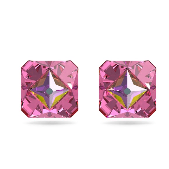 Matrix stud earrings, Pyramid cut, Pink, Gold-tone plated - Swarovski, 5614062