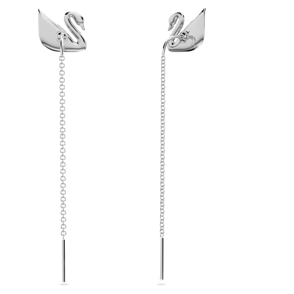 Swan drop earrings, Swan, Gray, Rhodium plated - Swarovski, 5614117