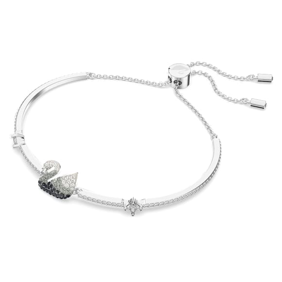 Swan 手链, 天鹅, 黑色, 镀铑 - Swarovski, 5614119