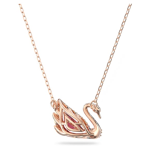 Obesek Swan, Labod, Rdeč, V videzu rožnatega zlata 18K - Swarovski, 5614123