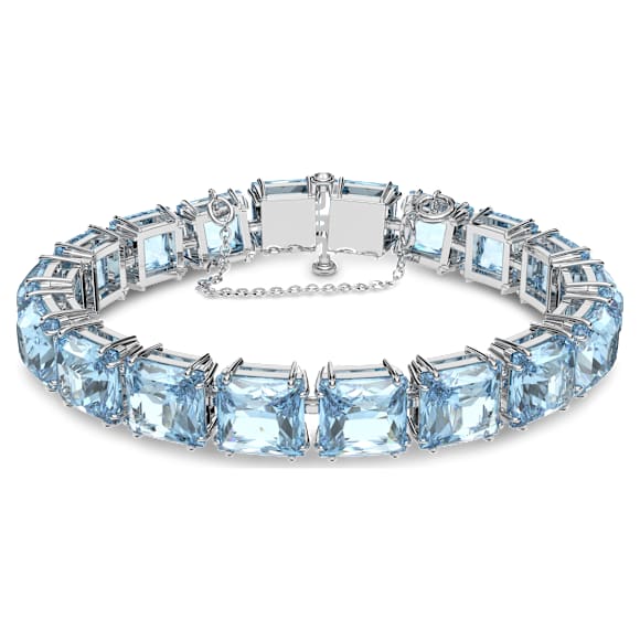 Bracciale Tennis Millenia, Taglio squadrato, Medio, Blu, Placcato rodio - Swarovski, 5614924