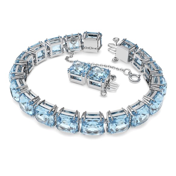 Pulsera Tennis Millenia, Talla cuadrada, Mediana, Azul, Baño de rodio - Swarovski, 5614924