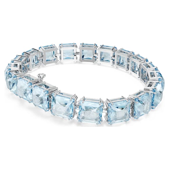 Millenia Tennis bracelet, Square cut, Medium, Blue, Rhodium plated - Swarovski, 5614924