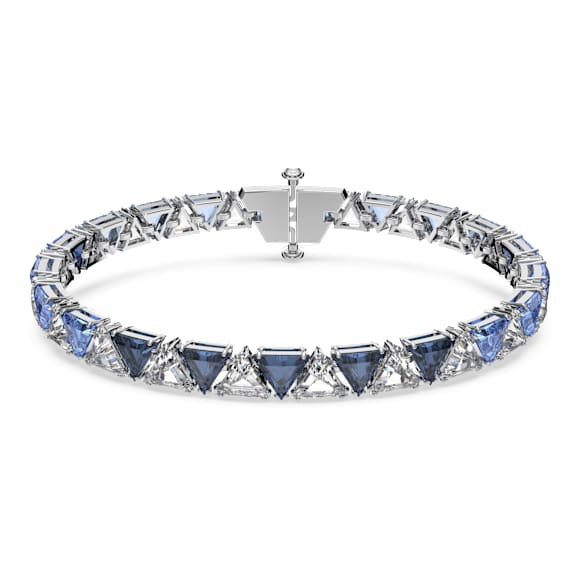 Matrix Tennis 手链, 三角形切割, 蓝色, 镀铑 - Swarovski, 5614925