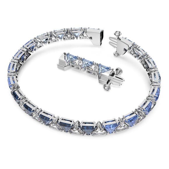 Matrix Tennis 手链, 三角形切割, 蓝色, 镀铑 - Swarovski, 5614925