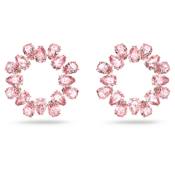Matrix 大圈耳环, 梨形切割, 粉红色, 镀玫瑰金色调 - Swarovski, 5614932