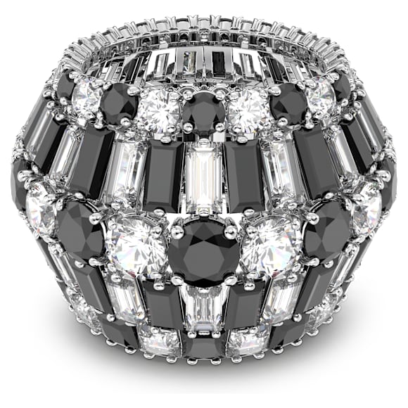 Hyperbola cocktail ring, Mixed cuts, Black, Rhodium plated - Swarovski, 5615322