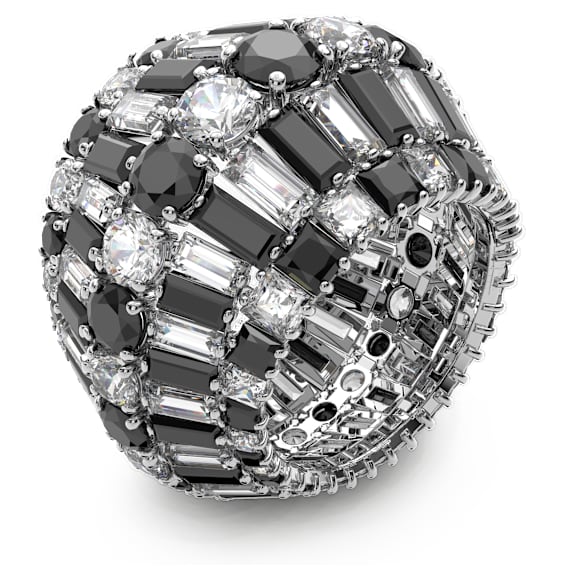 Hyperbola cocktail ring, Mixed cuts, Black, Rhodium plated - Swarovski, 5615322
