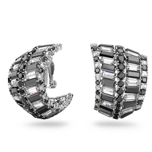 Hyperbola 夹式耳环, 混合切割, 黑色, 镀铑 - Swarovski, 5615324