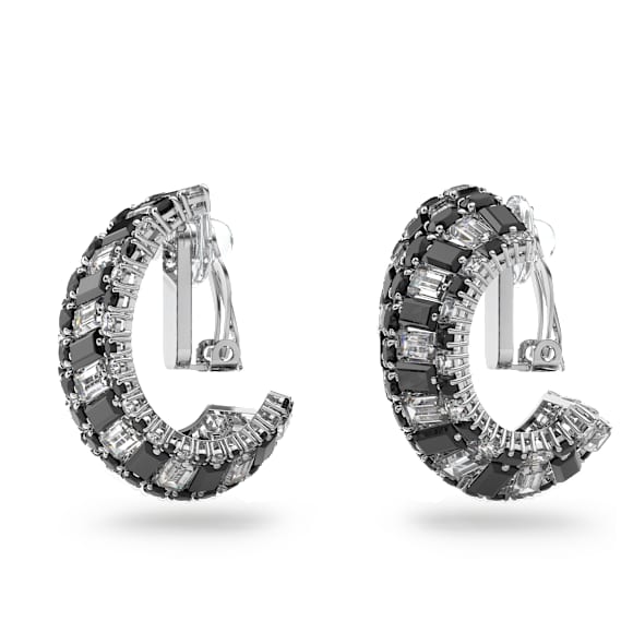 Hyperbola 夹式耳环, 混合切割, 黑色, 镀铑 - Swarovski, 5615324