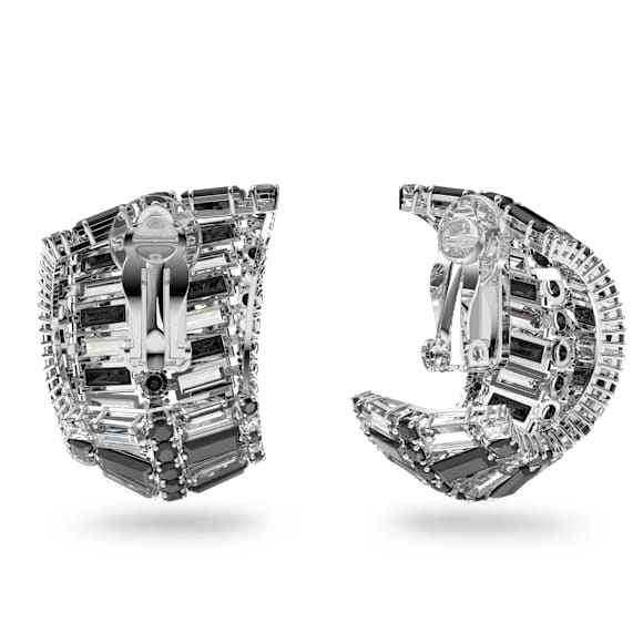 Hyperbola 夹式耳环, 混合切割, 黑色, 镀铑 - Swarovski, 5615324