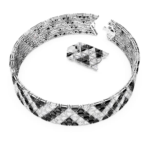 Matrix 束颈项链, 三角形切割, 黑色, 镀铑 - Swarovski, 5615327