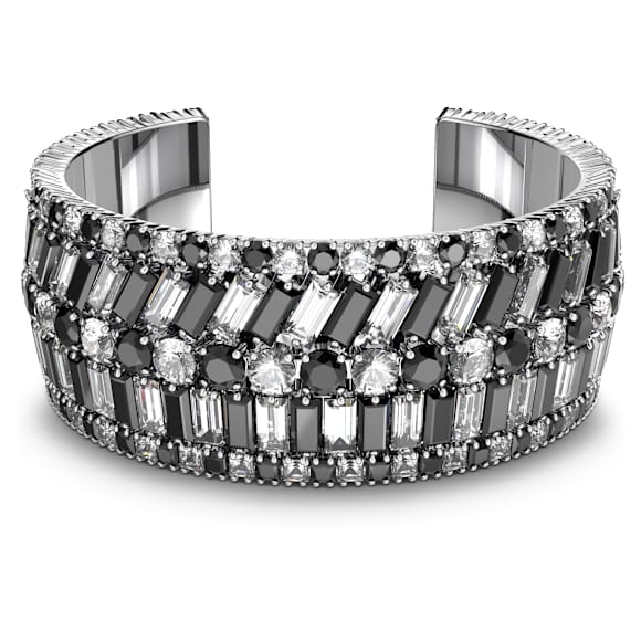 Hyperbola 阔手镯, 混合切割, 黑色, 镀铑 - Swarovski, 5615330