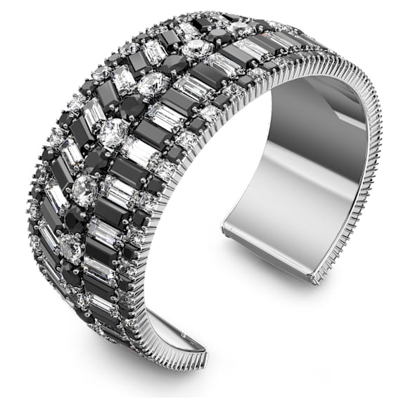 Hyperbola 阔手镯, 混合切割, 黑色, 镀铑 - Swarovski, 5615330