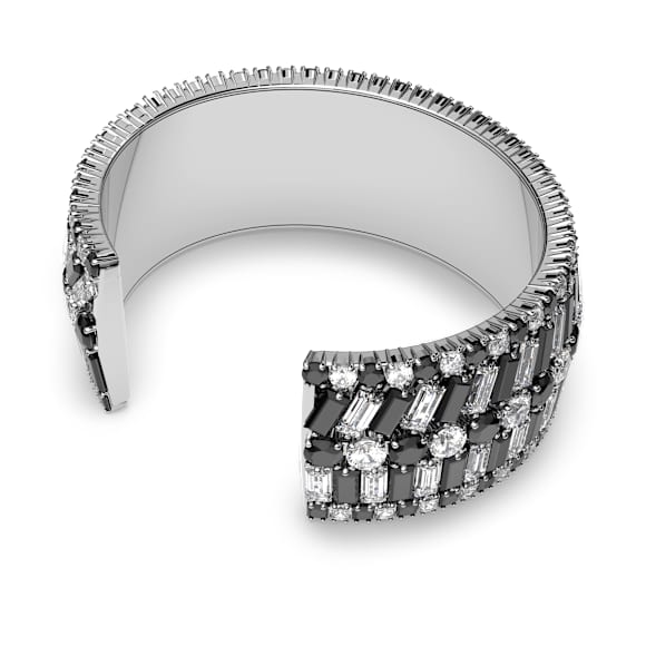 Hyperbola 阔手镯, 混合切割, 黑色, 镀铑 - Swarovski, 5615330