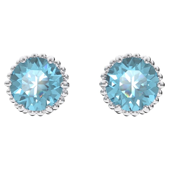 Birthstone Ohrstecker, Rundschliff, März, Blau, Rhodiniert - Swarovski, 5615512
