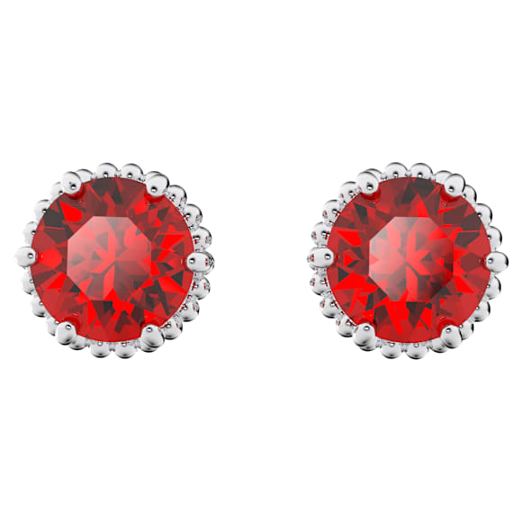 Orecchini a lobo Birthstone, Taglio tondo, Gennaio, Rossi, Placcato rodio - Swarovski, 5615516