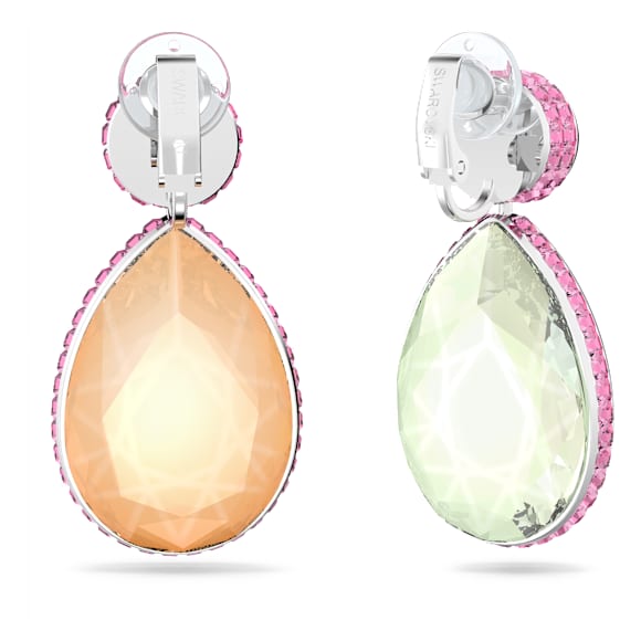 Chroma clip earrings, Asymmetrical design, Drop cut, Multicolored, Rhodium plated - Swarovski, 5616019