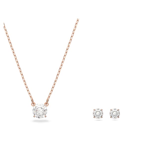 Stilla Attract 套裝, 圓形切割, 白色, 鍍金（玫瑰金色飾面） - Swarovski, 5616233