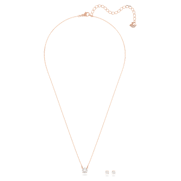 Attract Set, Yuvarlak kesim, Beyaz, Pembe altın rengi kaplama - Swarovski, 5616233