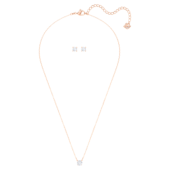 Attract Set, Yuvarlak kesim, Beyaz, Pembe altın rengi kaplama - Swarovski, 5616233