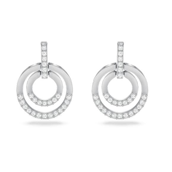 Anneaux d'oreilles Circle, Forme ronde, Blanches, Métal rhodié - Swarovski, 5616265