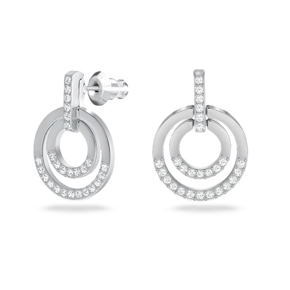 Circle ringoorbellen, Ronde vorm, Wit, Rodium toplaag - Swarovski, 5616265