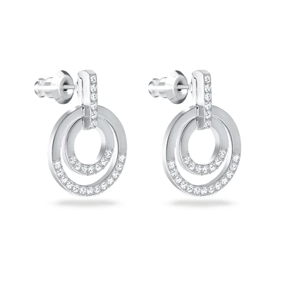 Circle ringoorbellen, Ronde vorm, Wit, Rodium toplaag - Swarovski, 5616265