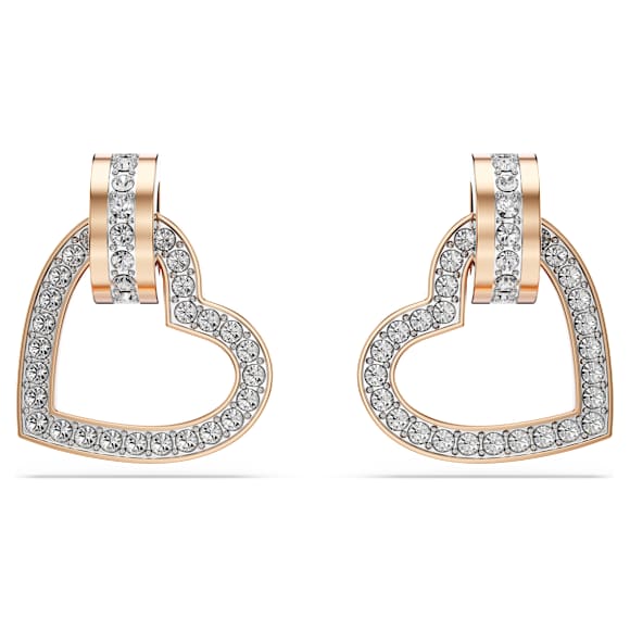 Kolczyki zapinane na sztyft Lovely, Serce, Białe, Wykończenie z 18-karatowego różowego złota - Swarovski, 5616477