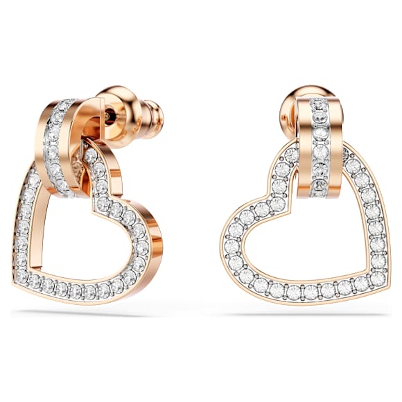 Orecchini a lobo Lovely, Cuore, Bianchi, Finitura oro rosa 18K - Swarovski, 5616477