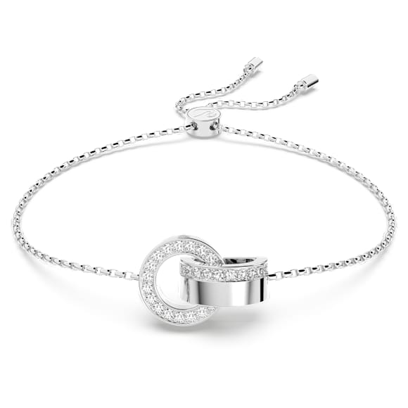 Hollow armband, In elkaar grijpende lus, Wit, Rodium toplaag - Swarovski, 5616478