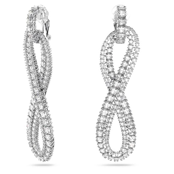 Hyperbola 夾式耳環, Infinity, 白色, 鍍白金色 - Swarovski, 5616586
