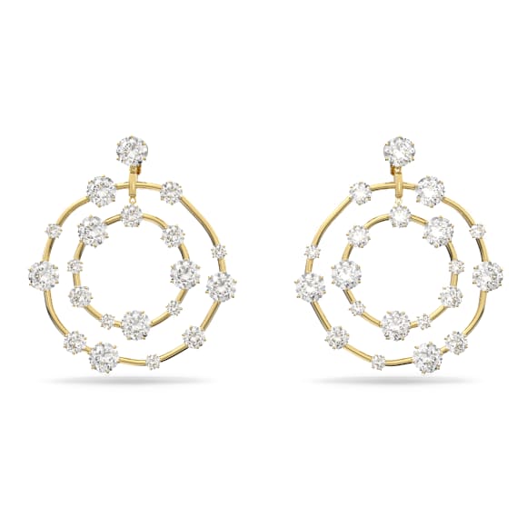 Constella clip earrings, Round cut, White, Gold-tone plated - Swarovski, 5616920