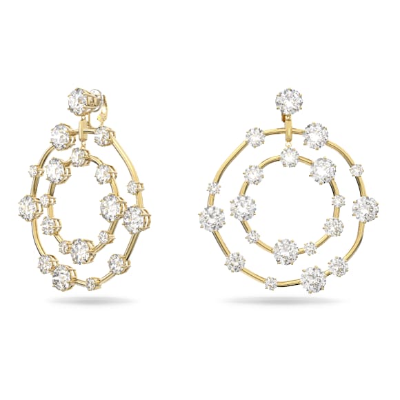 Constella clip earrings, Round cut, White, Gold-tone plated - Swarovski, 5616920