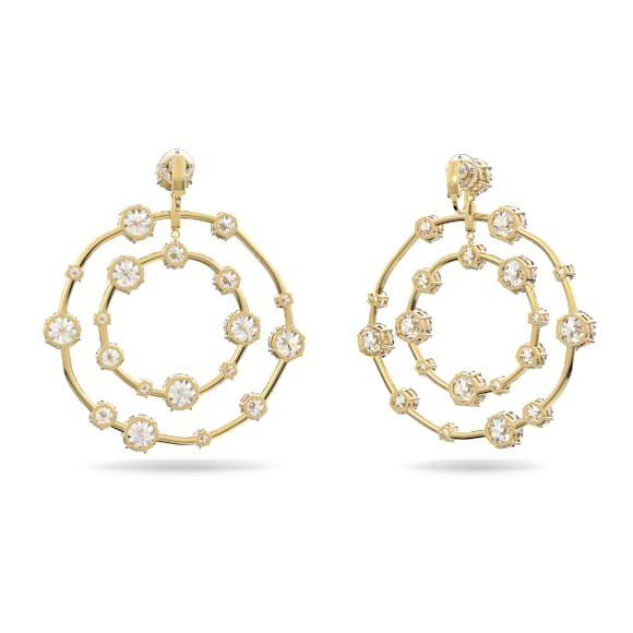 Constella clip earrings, Round cut, White, Gold-tone plated - Swarovski, 5616920
