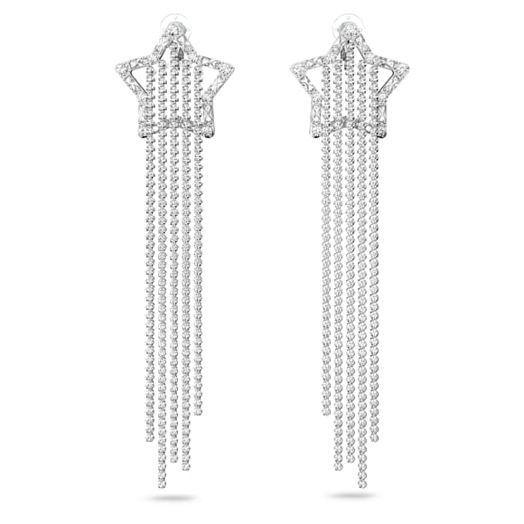 Stella 夹式耳环, 流星, 白色, 镀铑 - Swarovski, 5617755